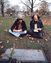Bob Dylan and Allen Ginsberg at Kerouac's grave